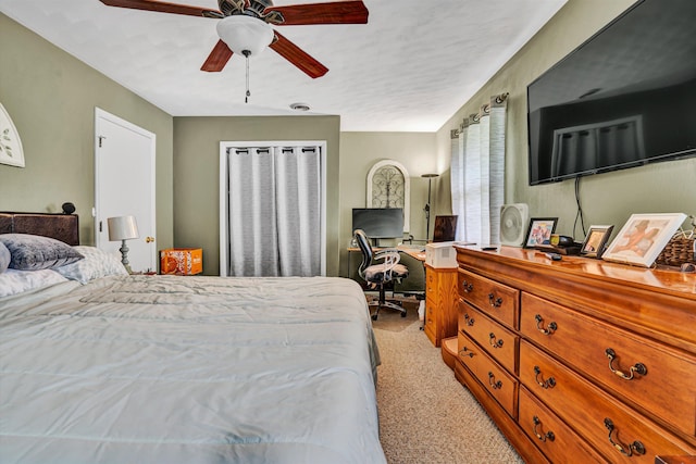508 Hemlock Shores Dr, Goodview, VA 24095 - bedroom with light carpet, a desk, and a ceiling fan