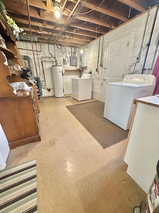 104 Wintergreen Ave, Clifton Forge, VA 24422 - unfinished basement with independent washer and dryer, gas water heater, tile patterned floors, and electric panel