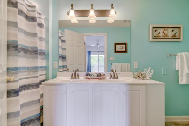 1103 Mariners Way Unit 5, Huddleston, VA 24104 - bathroom featuring double vanity and ceiling fan