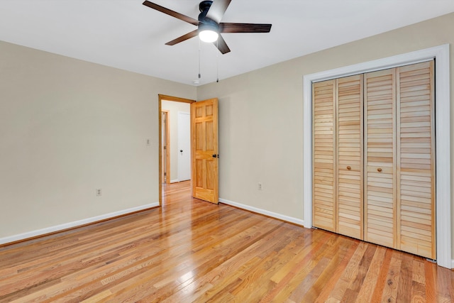 1801 Bluemont Ave SW Unit G, Roanoke, VA 24015 - unfurnished bedroom featuring baseboards, light wood finished floors, a closet, and ceiling fan