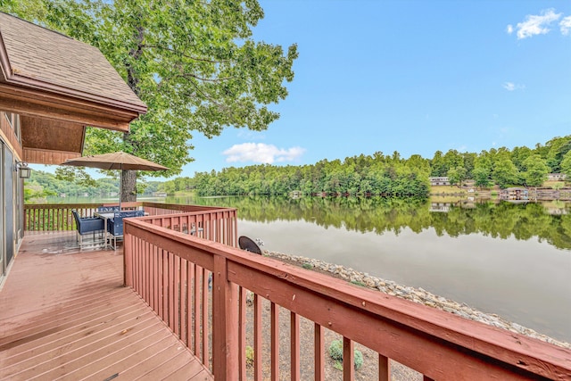 510 Crestview Rd, Wirtz, VA 24184 - wooden terrace featuring a water view and outdoor dining area