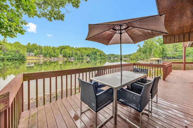 510 Crestview Rd, Wirtz, VA 24184 - wooden deck featuring a water view and outdoor dining space