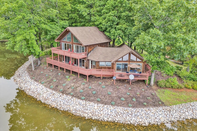 510 Crestview Rd, Wirtz, VA 24184 - rear view of property featuring a deck with water view and a shingled roof