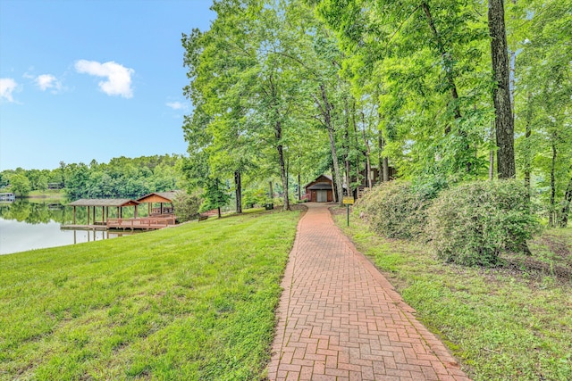 510 Crestview Rd, Wirtz, VA 24184 - view of home's community with a water view, a lawn, and a dock