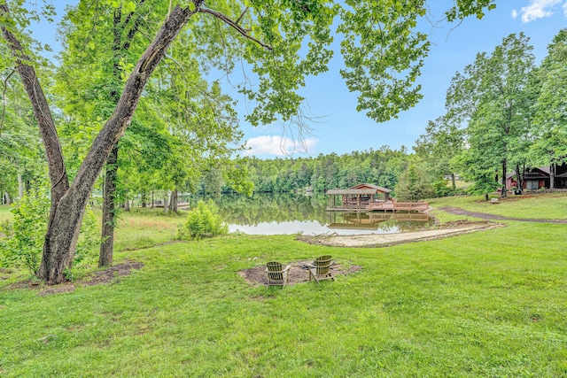 510 Crestview Rd, Wirtz, VA 24184 - view of green lawn with a water view, a forest view, and a gazebo