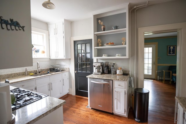 1810 Windsor Ave SW, Roanoke, VA 24015 - kitchen with stainless steel dishwasher, a sink, white cabinets, and open shelves