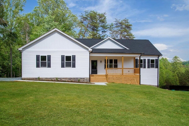 13686 Hardy Rd, Hardy, VA 24101 - view of front of home with covered porch, a front yard, and a shingled roof