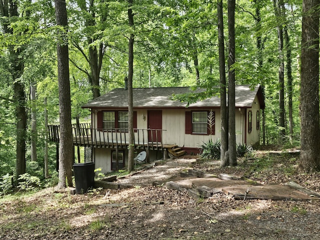 145 Carlos Rd, Union Hall, VA 24176 - chalet / cabin featuring a wooden deck, roof with shingles, and a view of trees