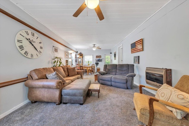 3135 Doe Run Rd, Rocky Mount, VA 24151 - carpeted living area featuring a ceiling fan, heating unit, and baseboards
