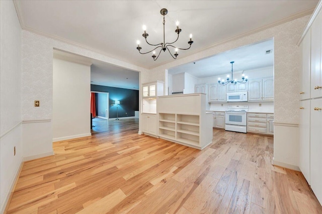 2208 Jefferson St SE Unit 104, Roanoke, VA 24014 - unfurnished living room with a chandelier, ornamental molding, light wood finished floors, and baseboards