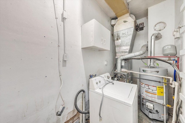 2109 Colgate St NE, Roanoke, VA 24012 - laundry area featuring washer / clothes dryer, gas water heater, and cabinet space
