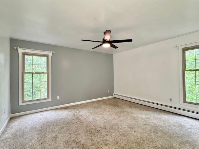 4867 Hunting Hills Dr, Roanoke, VA 24018 - carpeted spare room with a ceiling fan, baseboards, and a baseboard heating unit