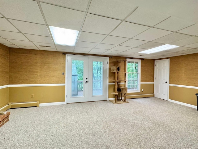 4867 Hunting Hills Dr, Roanoke, VA 24018 - unfurnished room with french doors, a drop ceiling, baseboards, and carpet flooring