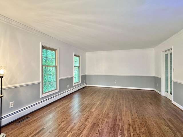 4867 Hunting Hills Dr, Roanoke, VA 24018 - unfurnished room featuring a baseboard radiator, wood finished floors, ornamental molding, and baseboards