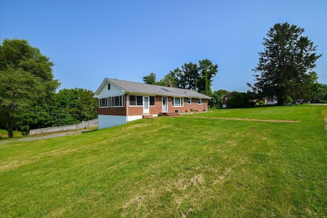 1008 Ridgecrest Dr, Roanoke, VA 24019 - ranch-style house with brick siding, a front lawn, and a chimney