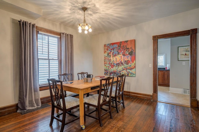 515 Elm Ave SW, Roanoke, VA 24016 - dining room featuring baseboards, a chandelier, and wood-type flooring