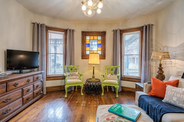 515 Elm Ave SW, Roanoke, VA 24016 - sitting room featuring baseboards, hardwood / wood-style flooring, plenty of natural light, and a chandelier