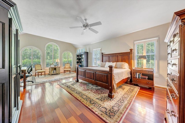 1425 Cravens Creek Ln SW, Roanoke, VA 24018 - bedroom with multiple windows, lofted ceiling, hardwood / wood-style floors, and baseboards