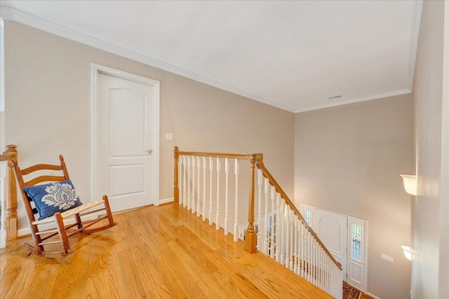 1425 Cravens Creek Ln SW, Roanoke, VA 24018 - unfurnished room featuring an upstairs landing, wood finished floors, ornamental molding, and baseboards