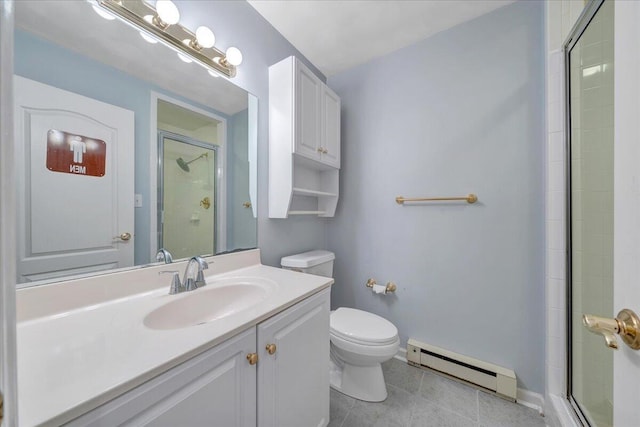 1425 Cravens Creek Ln SW, Roanoke, VA 24018 - full bathroom with baseboard heating, toilet, tile patterned floors, vanity, and a tile shower