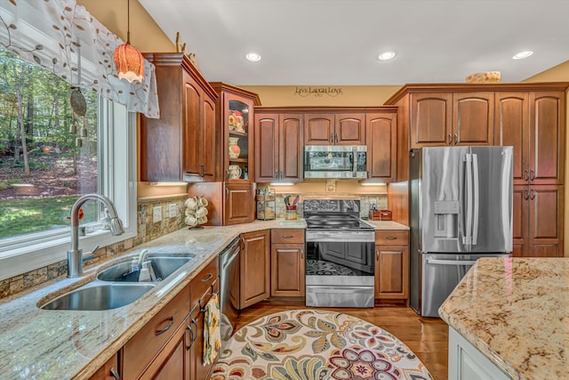 480 Winding Waters Dr, Moneta, VA 24121 - kitchen featuring stainless steel appliances, a sink, healthy amount of natural light, pendant lighting, and recessed lighting
