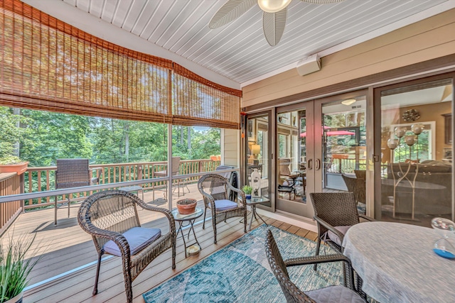480 Winding Waters Dr, Moneta, VA 24121 - sunroom / solarium featuring french doors and ceiling fan