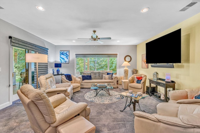 480 Winding Waters Dr, Moneta, VA 24121 - living area featuring healthy amount of natural light, carpet floors, recessed lighting, and ceiling fan
