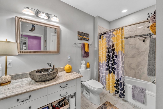 480 Winding Waters Dr, Moneta, VA 24121 - full bathroom featuring toilet, vanity, tile patterned floors, and shower / tub combo with curtain