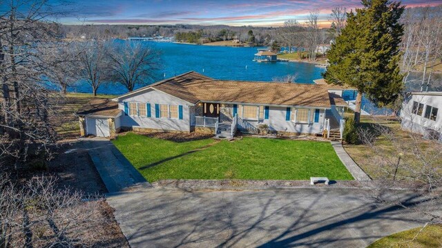 350 Tracy Dr, Moneta, VA 24121 - single story home featuring covered porch, a water view, a front yard, and driveway