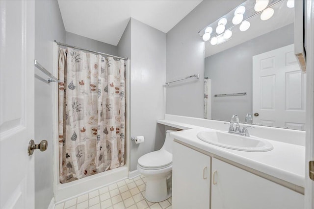 8506 Pine Hurst Cir, Roanoke, VA 24019 - full bath with toilet, vanity, tile patterned flooring, and a shower with shower curtain