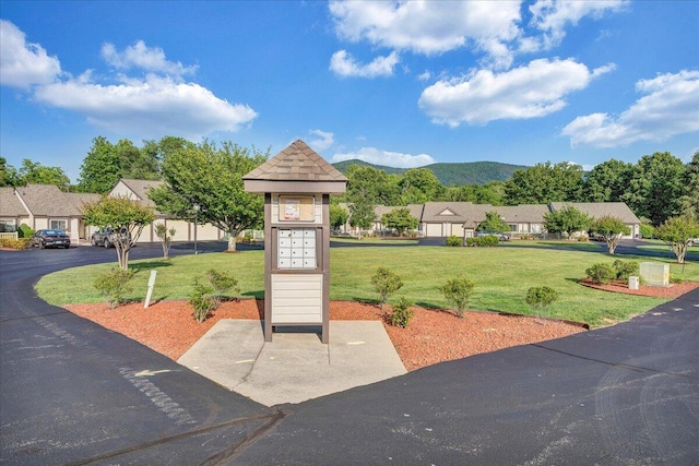 8506 Pine Hurst Cir, Roanoke, VA 24019 - view of community with mail area, a mountain view, and a yard