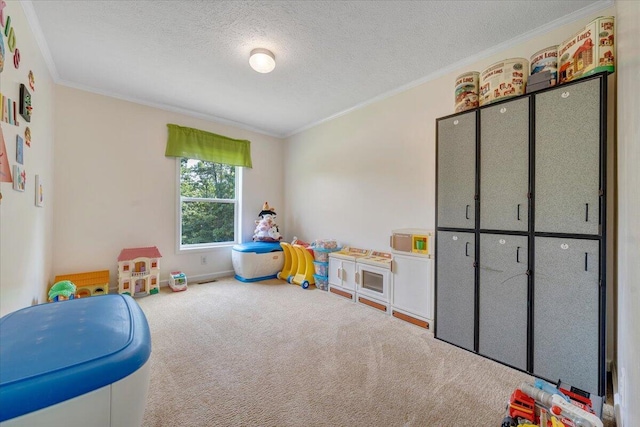 384 White Oak Ln, New Castle, VA 24127 - recreation room featuring ornamental molding, carpet floors, a textured ceiling, and baseboards