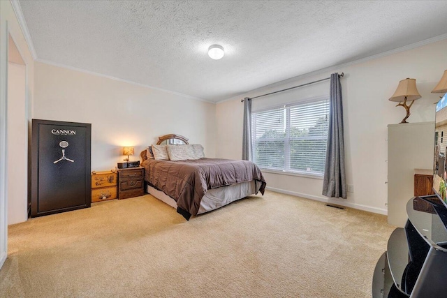 384 White Oak Ln, New Castle, VA 24127 - bedroom with crown molding, light colored carpet, a textured ceiling, and baseboards