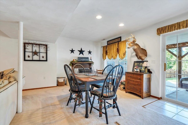 6119 Carolina Trl, Roanoke, VA 24019 - dining area featuring plenty of natural light, baseboards, light colored carpet, and recessed lighting
