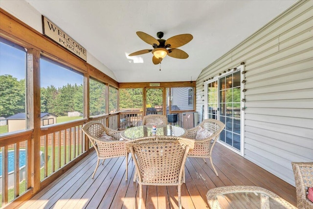 6119 Carolina Trl, Roanoke, VA 24019 - sunroom / solarium with a ceiling fan, outdoor dining space, and lofted ceiling