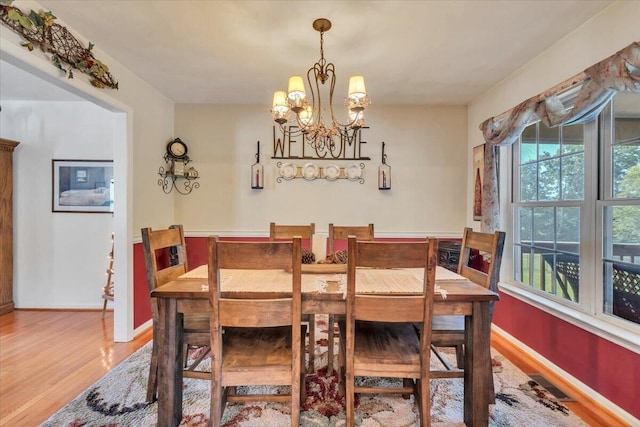 6119 Carolina Trl, Roanoke, VA 24019 - dining area featuring wood finished floors, a chandelier, and baseboards