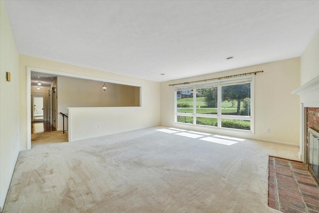1207 Laymantown Rd, Troutville, VA 24175 - unfurnished living room with carpet, a fireplace, and baseboards