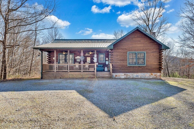 1644 Long Branch Hill Rd, Ferrum, VA 24088 - log cabin featuring log exterior, covered porch, and metal roof