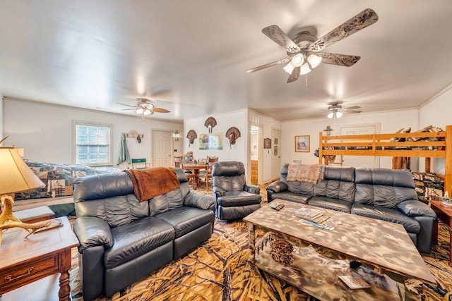 1644 Long Branch Hill Rd, Ferrum, VA 24088 - living room with ceiling fan and ornamental molding