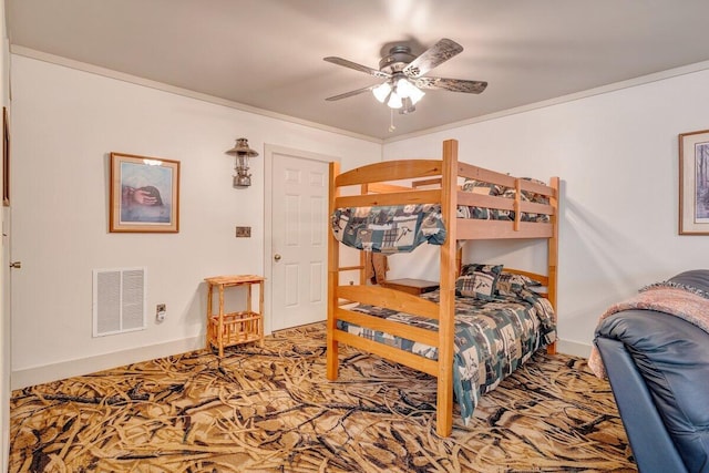1644 Long Branch Hill Rd, Ferrum, VA 24088 - bedroom featuring baseboards, ceiling fan, carpet, and crown molding
