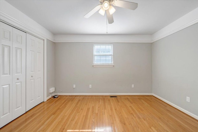 715 N Stonewall St, Salem, VA 24153 - unfurnished bedroom with light wood-style floors, ceiling fan, and a closet