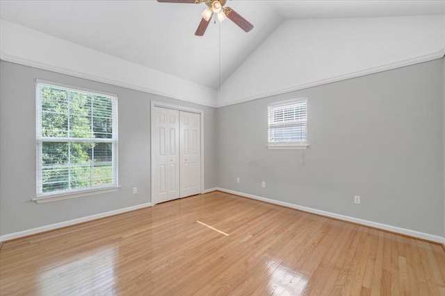715 N Stonewall St, Salem, VA 24153 - unfurnished bedroom featuring vaulted ceiling, light wood finished floors, ceiling fan, and a closet
