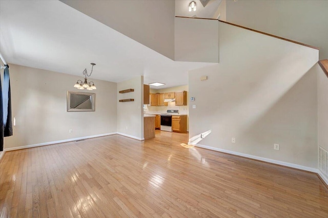 715 N Stonewall St, Salem, VA 24153 - unfurnished living room featuring a chandelier and light wood-style floors