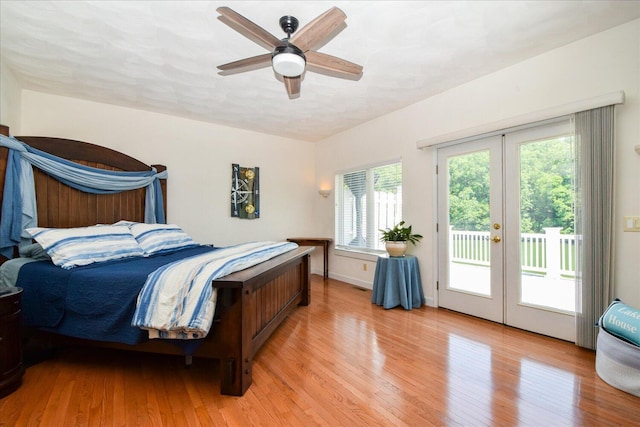 285 Dixon Dr, Hardy, VA 24101 - bedroom with french doors, access to exterior, light wood-type flooring, and a ceiling fan