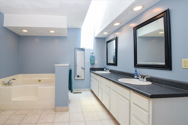 285 Dixon Dr, Hardy, VA 24101 - bathroom featuring double vanity, a bath, tile patterned flooring, and recessed lighting