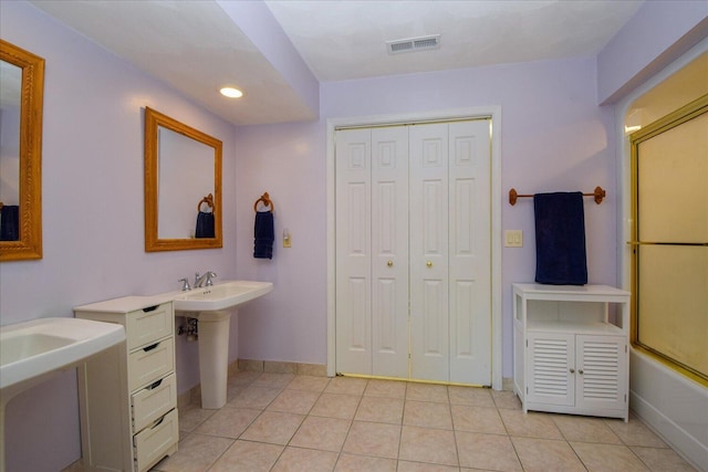 285 Dixon Dr, Hardy, VA 24101 - full bathroom with a closet, tile patterned floors, baseboards, recessed lighting, and shower / bathtub combination