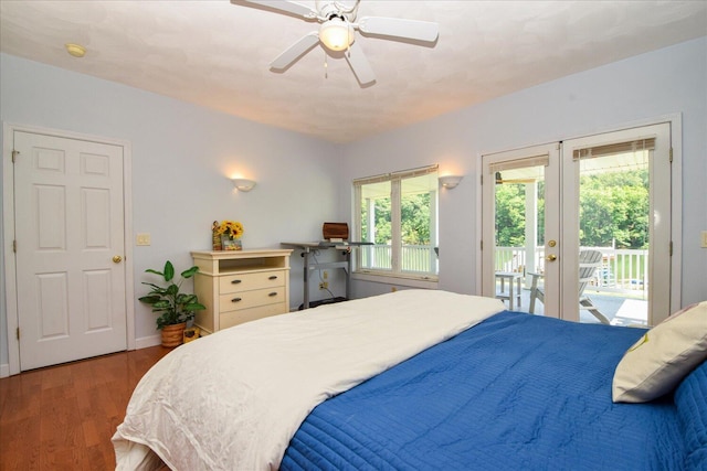 285 Dixon Dr, Hardy, VA 24101 - bedroom featuring french doors, access to exterior, wood finished floors, ceiling fan, and baseboards