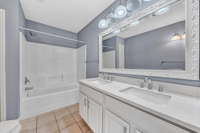 395 Middle Valley Rd, Hardy, VA 24101 - full bath with  shower combination, double vanity, tile patterned floors, and toilet