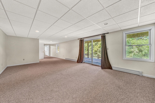 395 Middle Valley Rd, Hardy, VA 24101 - carpeted spare room featuring a baseboard heating unit, baseboards, a paneled ceiling, plenty of natural light, and recessed lighting