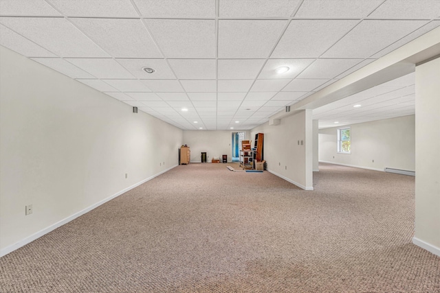 395 Middle Valley Rd, Hardy, VA 24101 - basement featuring baseboard heating, carpet flooring, baseboards, recessed lighting, and a paneled ceiling
